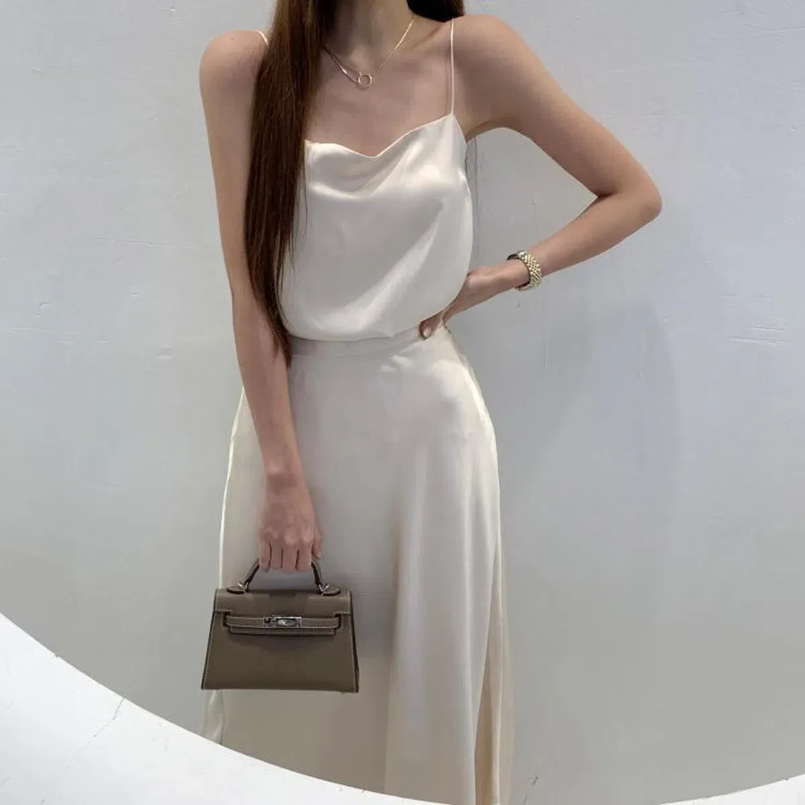 Комплект с топом на бретелях и длинной юбкой-русалкой