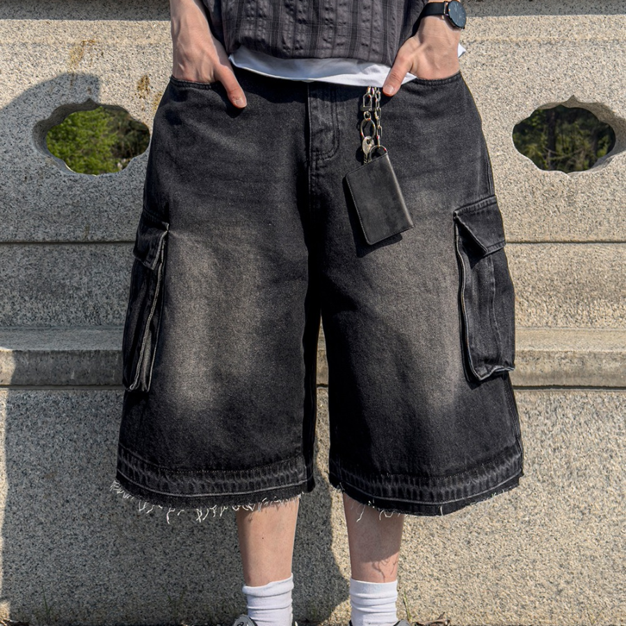 Faded Vintage Bermuda Cargo Denim Shorts