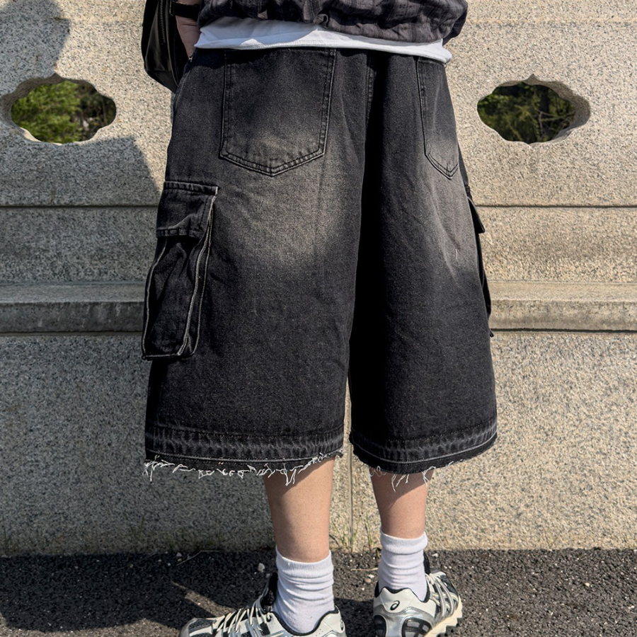 Faded Vintage Bermuda Cargo Denim Shorts