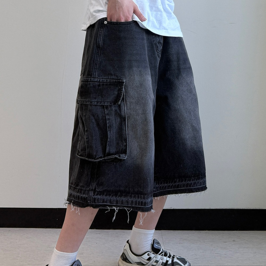 Faded Vintage Bermuda Cargo Denim Shorts