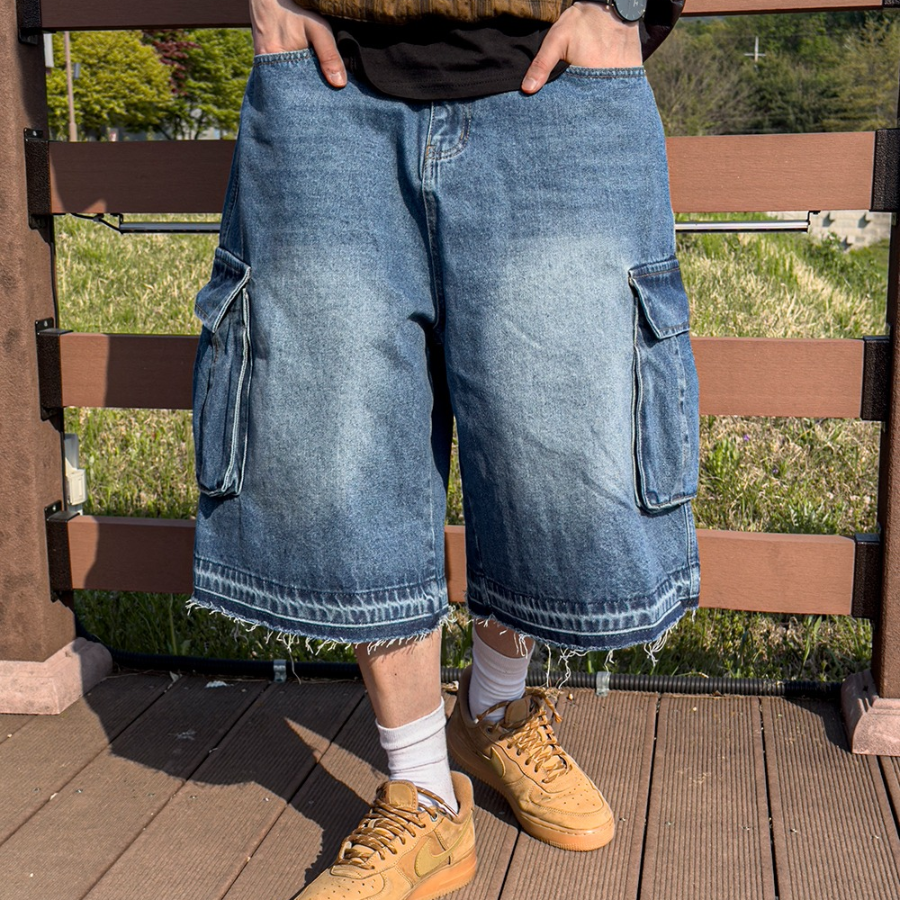 Faded Vintage Bermuda Cargo Denim Shorts