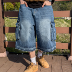 Faded Vintage Bermuda Cargo Denim Shorts