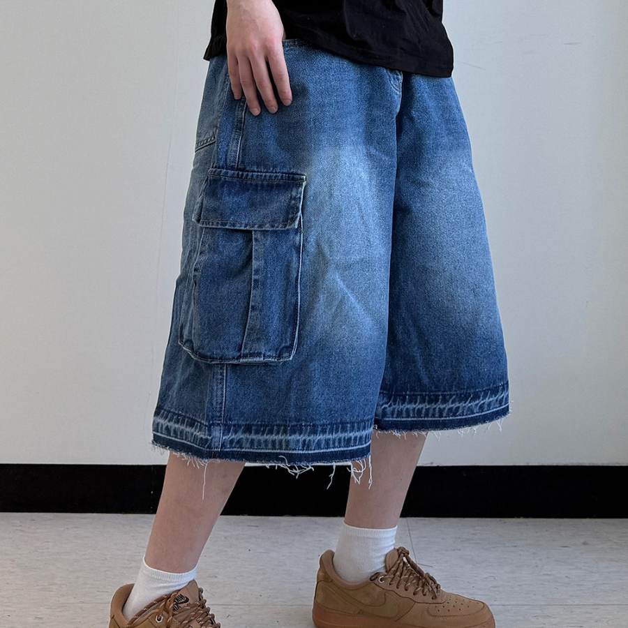Faded Vintage Bermuda Cargo Denim Shorts