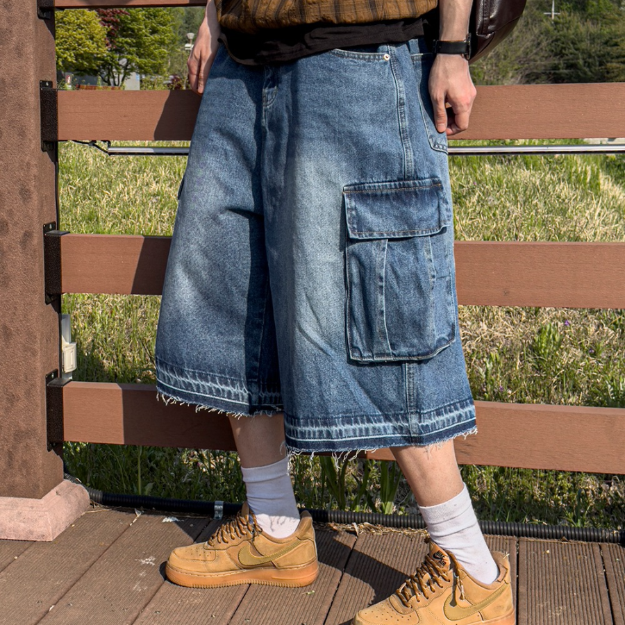 Faded Vintage Bermuda Cargo Denim Shorts