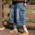 Faded Vintage Bermuda Cargo Denim Shorts