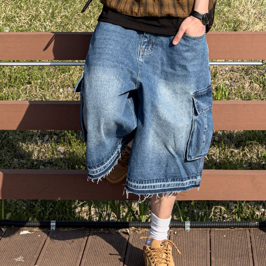 Faded Vintage Bermuda Cargo Denim Shorts