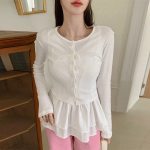 Eyelet Punching Round Neck Cardigan