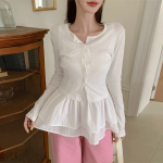 Eyelet Punching Round Neck Cardigan