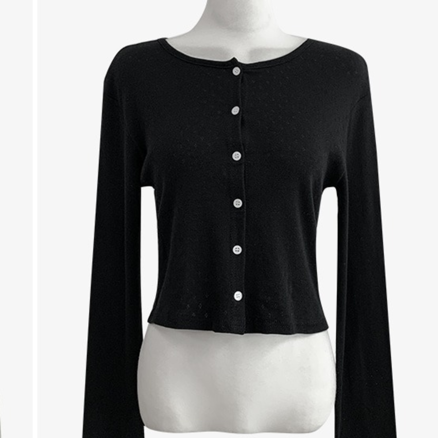 Eyelet Punching Round Neck Cardigan