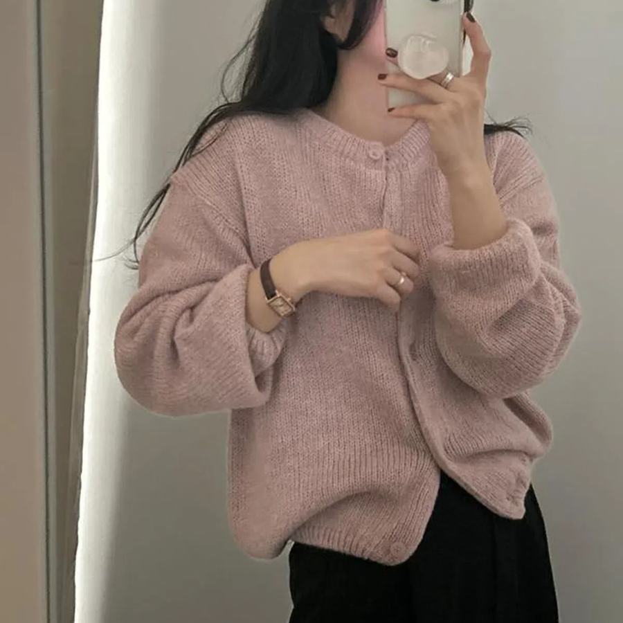 Alpaca Oversized Wool Round Neck Cardigan