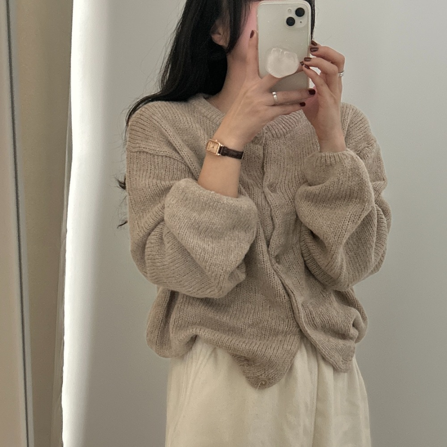 Alpaca Oversized Wool Round Neck Cardigan