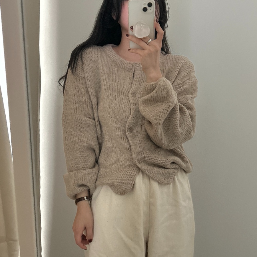 Alpaca Oversized Wool Round Neck Cardigan