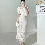 Комплект с кружевной блузкой и юбкой А-силуэта