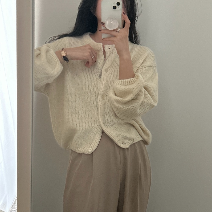 Alpaca Oversized Wool Round Neck Cardigan