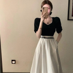 Базовый комплект из топа и юбки миди в чёрно-белой гамме