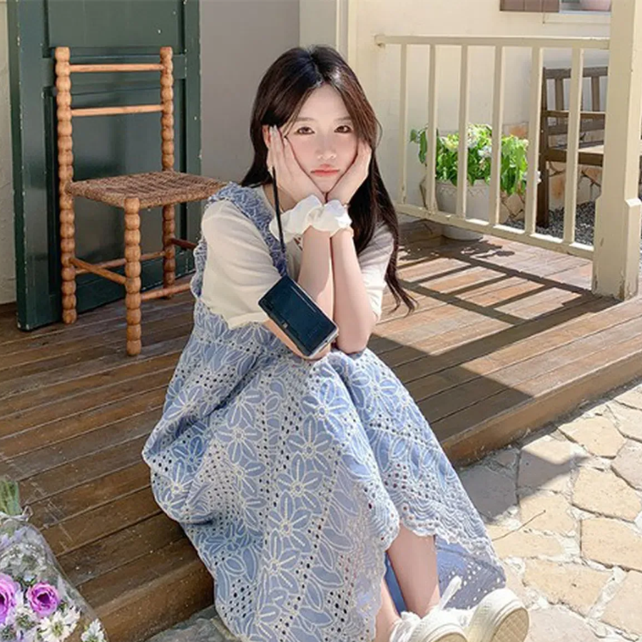 Цветочное платье-комбинация с футболкой