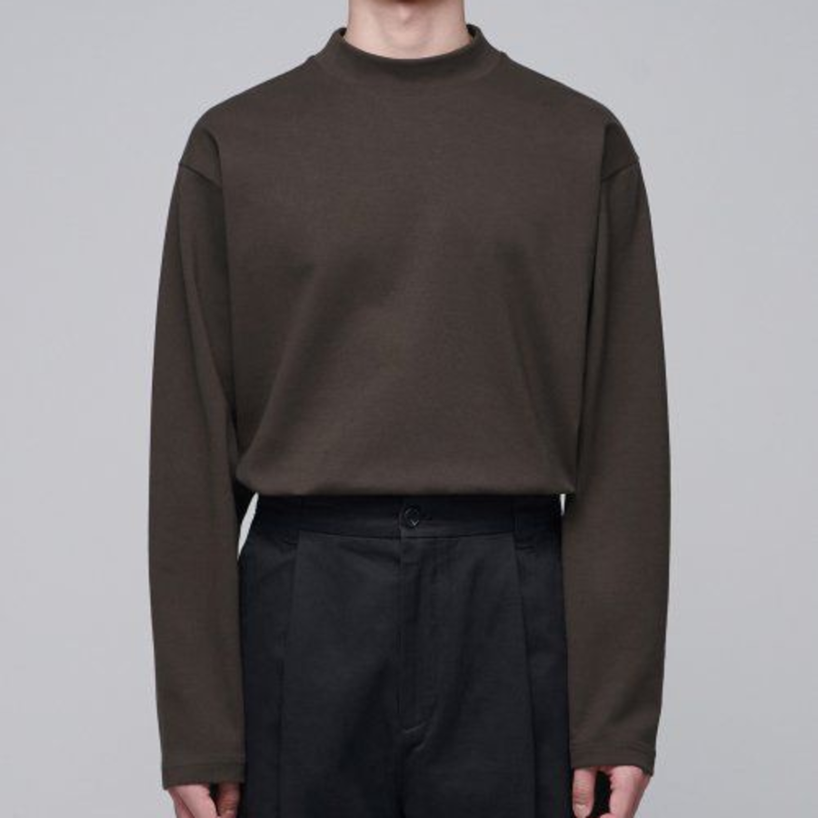 Ponte Mock Neck Long Sleeve T-Shirt [Dark Brown]