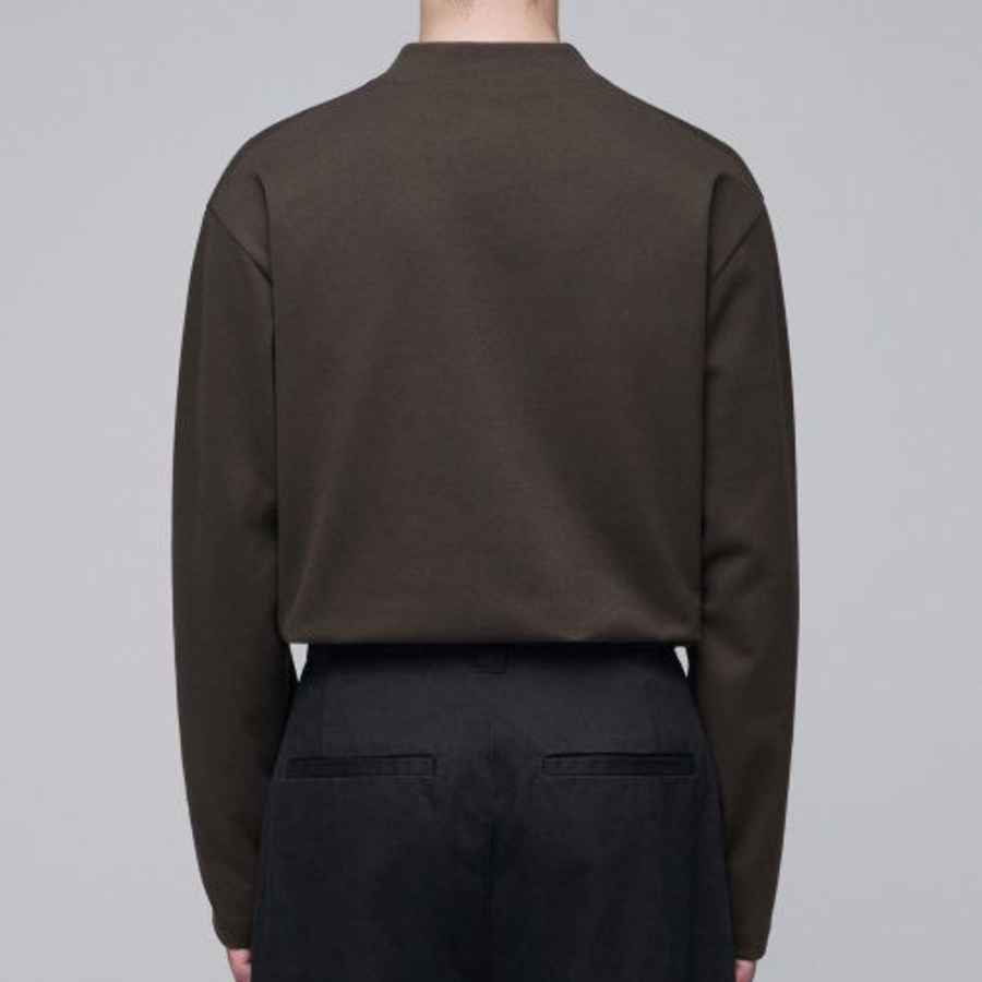 Ponte Mock Neck Long Sleeve T-Shirt [Dark Brown]