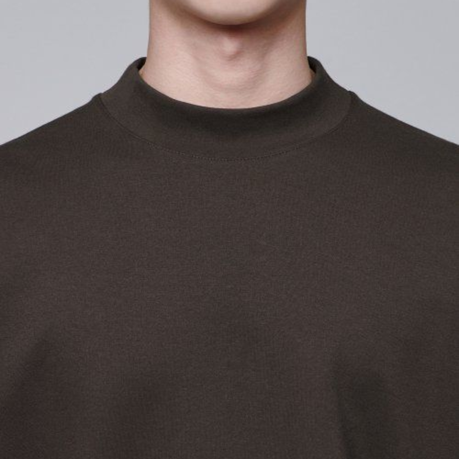 Ponte Mock Neck Long Sleeve T-Shirt [Dark Brown]