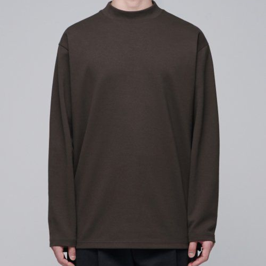 Ponte Mock Neck Long Sleeve T-Shirt [Dark Brown]