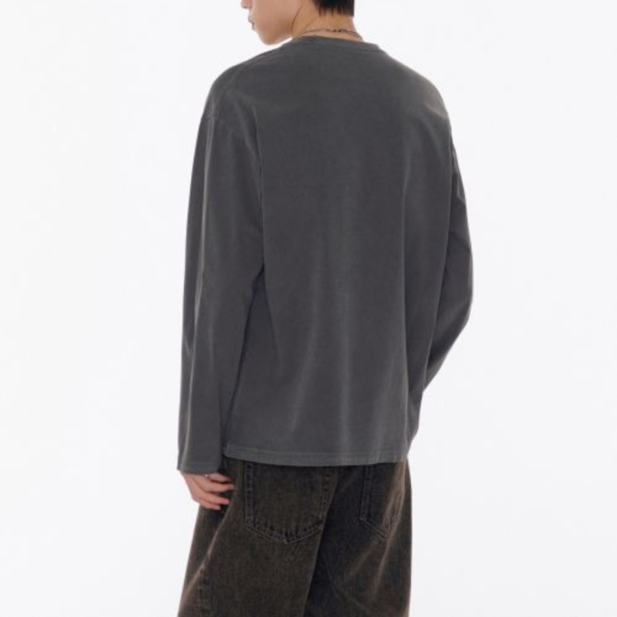 Pigment Relaxed Crew Neck Long Sleeve T-Shirt [Charcoal Gray]