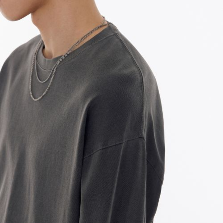 Pigment Relaxed Crew Neck Long Sleeve T-Shirt [Charcoal Gray]
