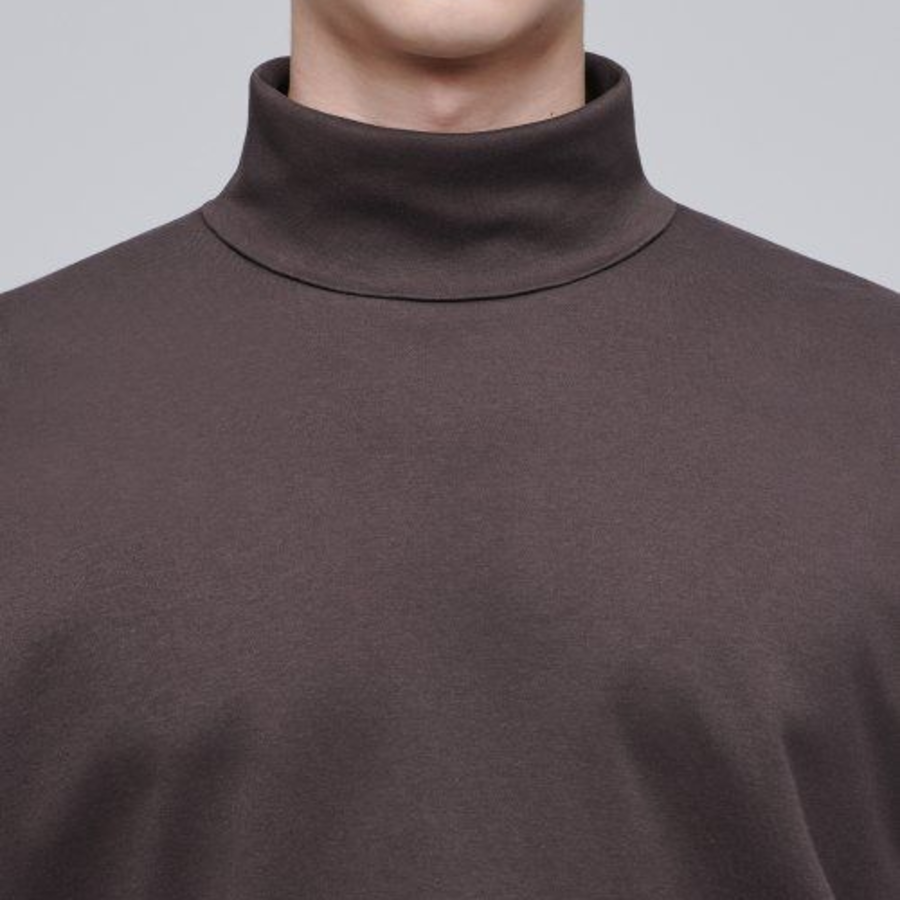 Relaxed Turtle Neck Long Sleeve T-Shirt [Dark Brown]