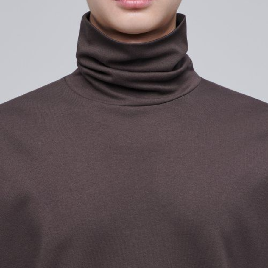 Relaxed Turtle Neck Long Sleeve T-Shirt [Dark Brown]