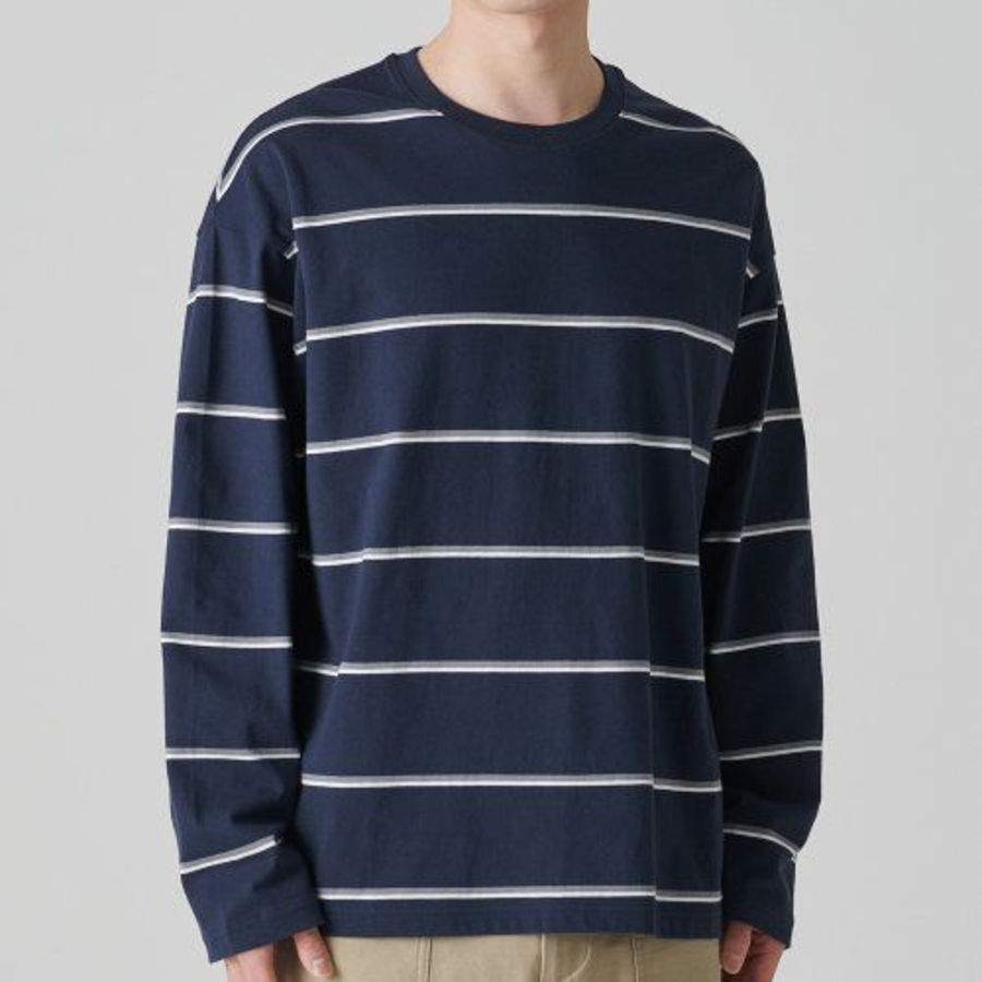 Multi Stripe Relaxed Long Sleeve T-Shirt 2 [Navy]