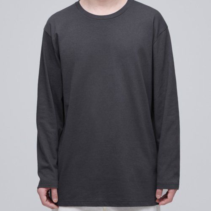 Layered Crew Neck Long Sleeve T-Shirt _ Regular Length [Dark Gray]