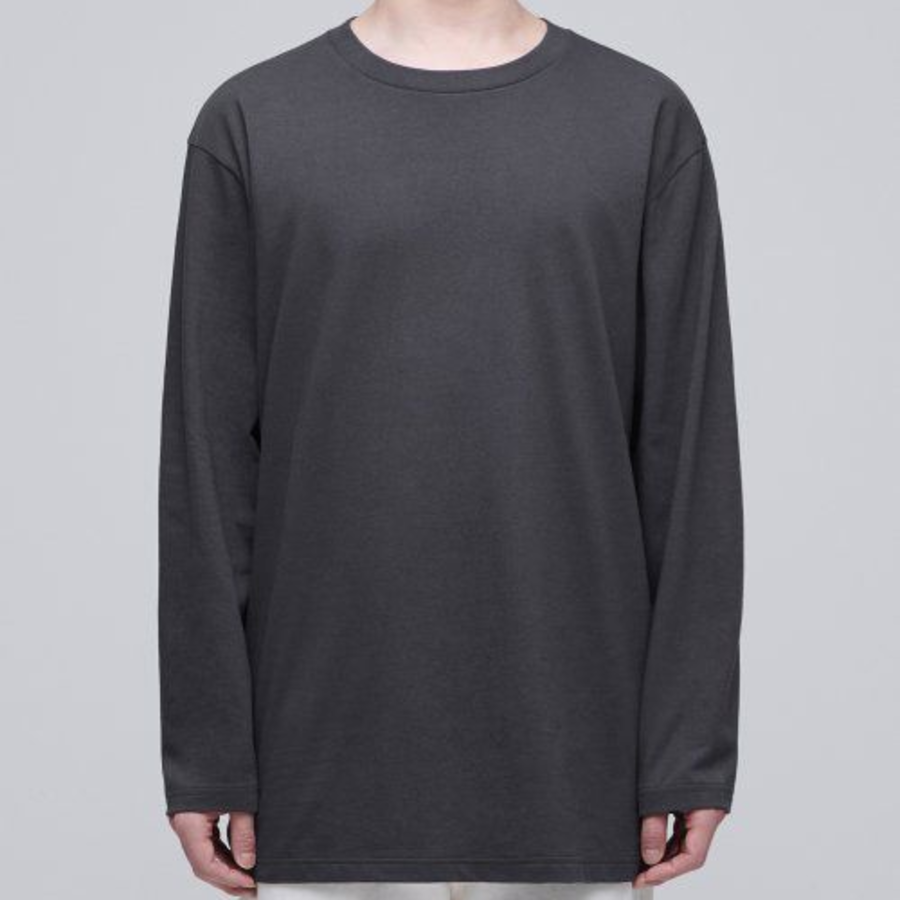 Layered Crew Neck Long Sleeve T-Shirt _ Regular Length [Dark Gray]