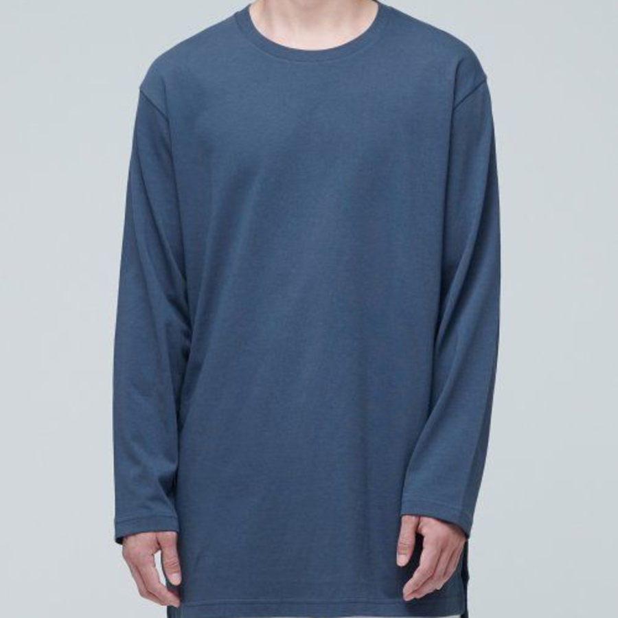 Layered Crew Neck Long Sleeve T-Shirt _ Long Length [Blue]