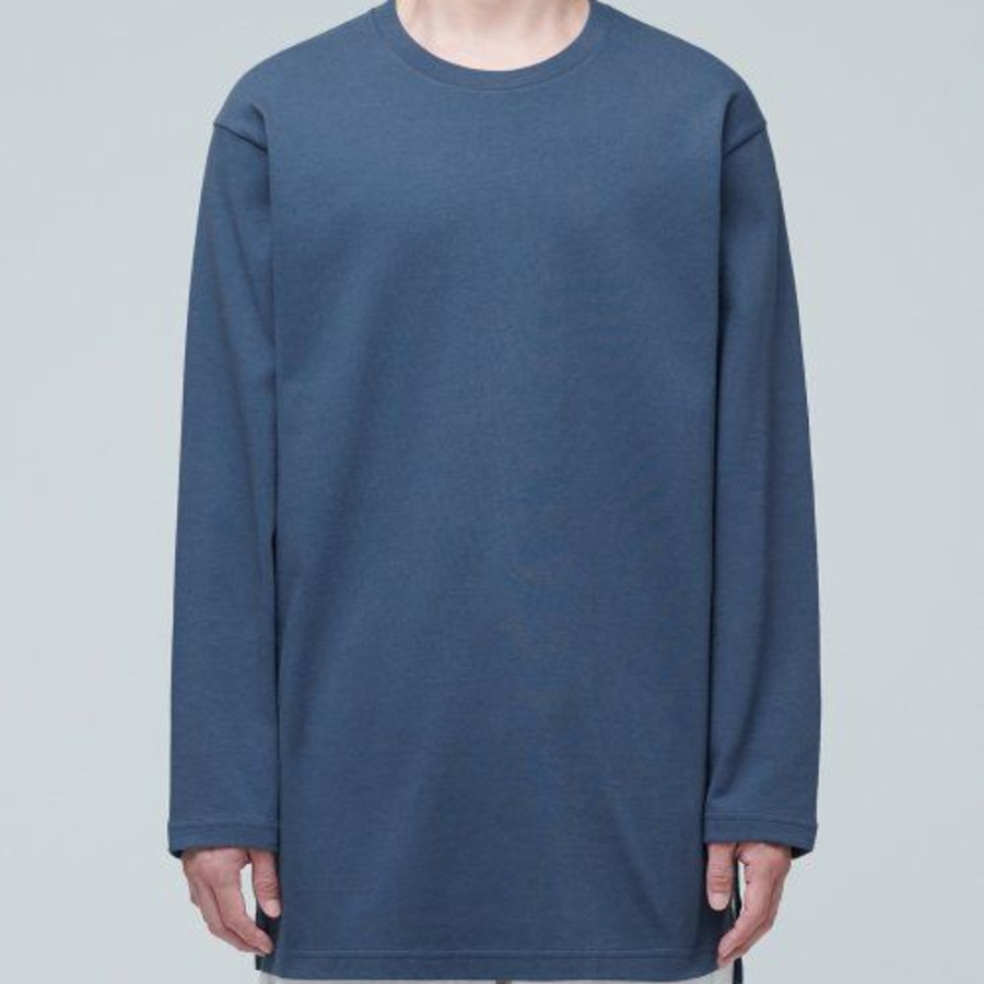 Layered Crew Neck Long Sleeve T-Shirt _ Long Length [Blue]
