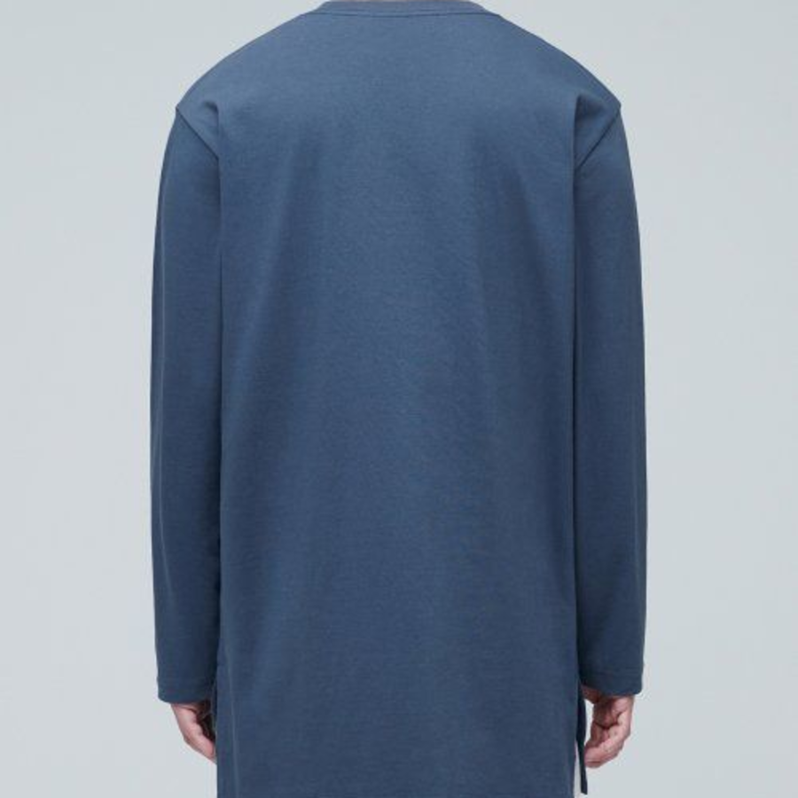 Layered Crew Neck Long Sleeve T-Shirt _ Long Length [Blue]