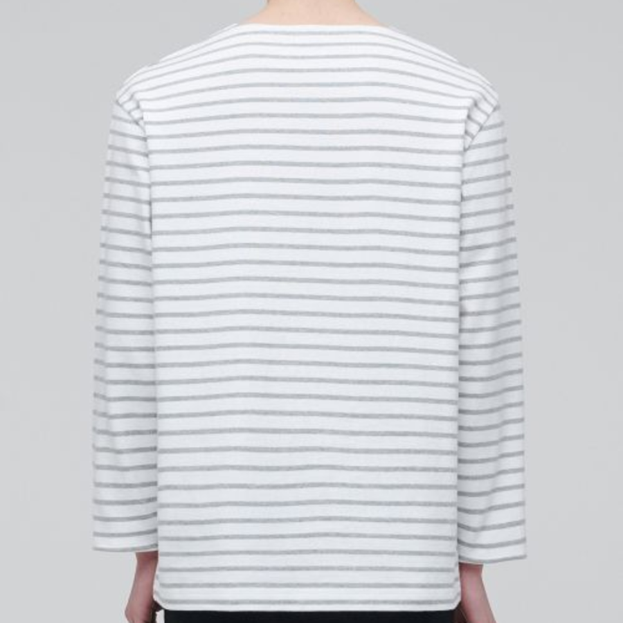 Stripe Boat Neck Long Sleeve T-Shirt [Ivory/Grey]