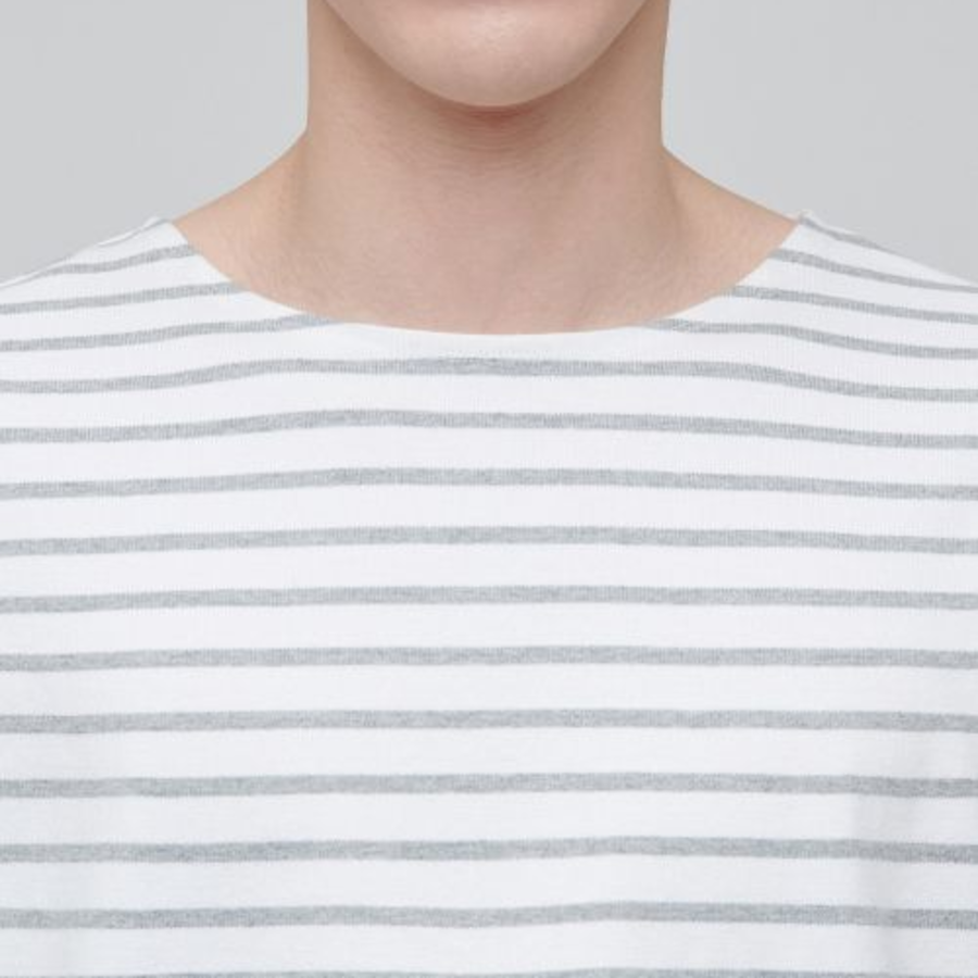 Stripe Boat Neck Long Sleeve T-Shirt [Ivory/Grey]