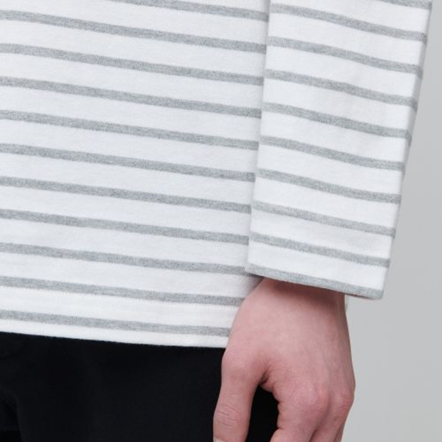 Stripe Boat Neck Long Sleeve T-Shirt [Ivory/Grey]