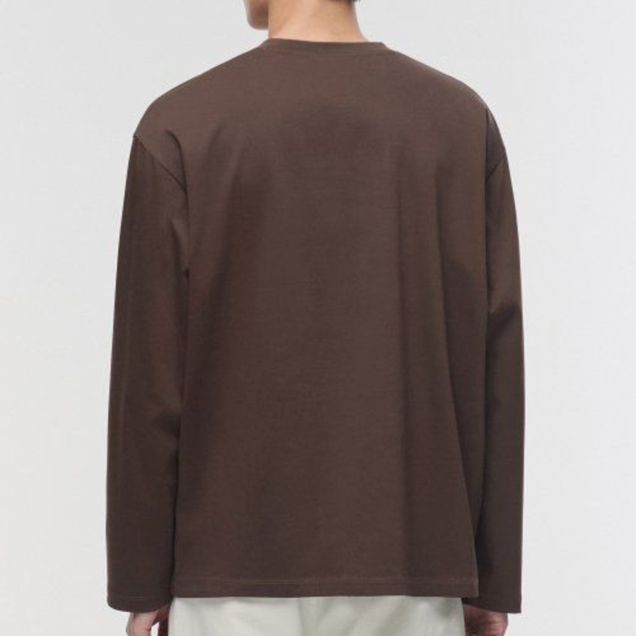 [Premium] Silket Relaxed Crew Neck Long Sleeve T-Shirt [Dark Brown]