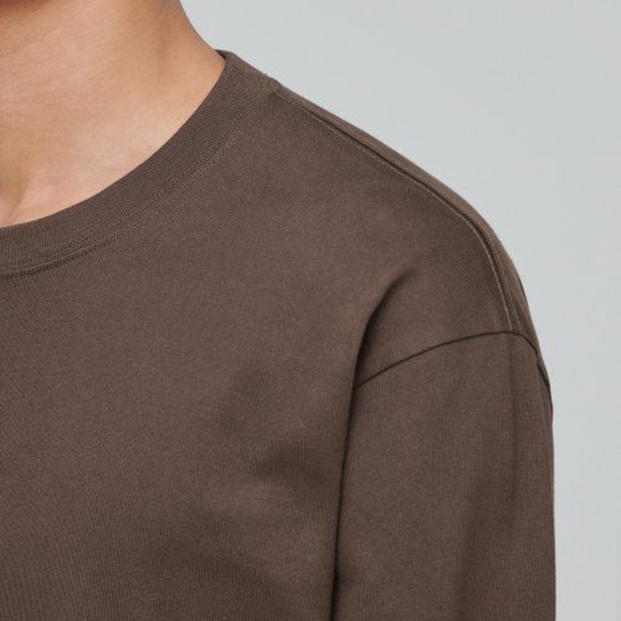 [Premium] Silket Relaxed Crew Neck Long Sleeve T-Shirt [Dark Brown]