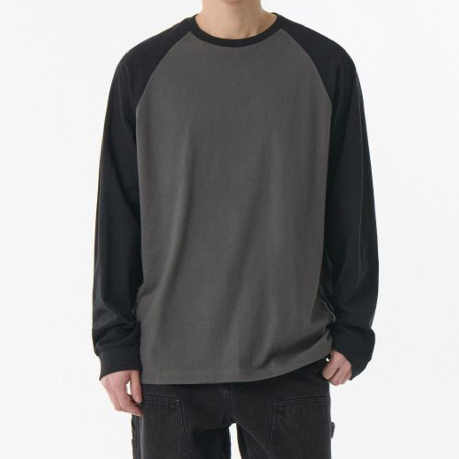 Relaxed Rib Cuffs Raglan Long Sleeve T-Shirt [Gunmetal/Black]