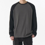 Relaxed Rib Cuffs Raglan Long Sleeve T-Shirt [Gunmetal/Black]