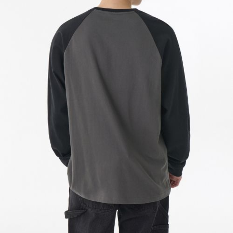Relaxed Rib Cuffs Raglan Long Sleeve T-Shirt [Gunmetal/Black]