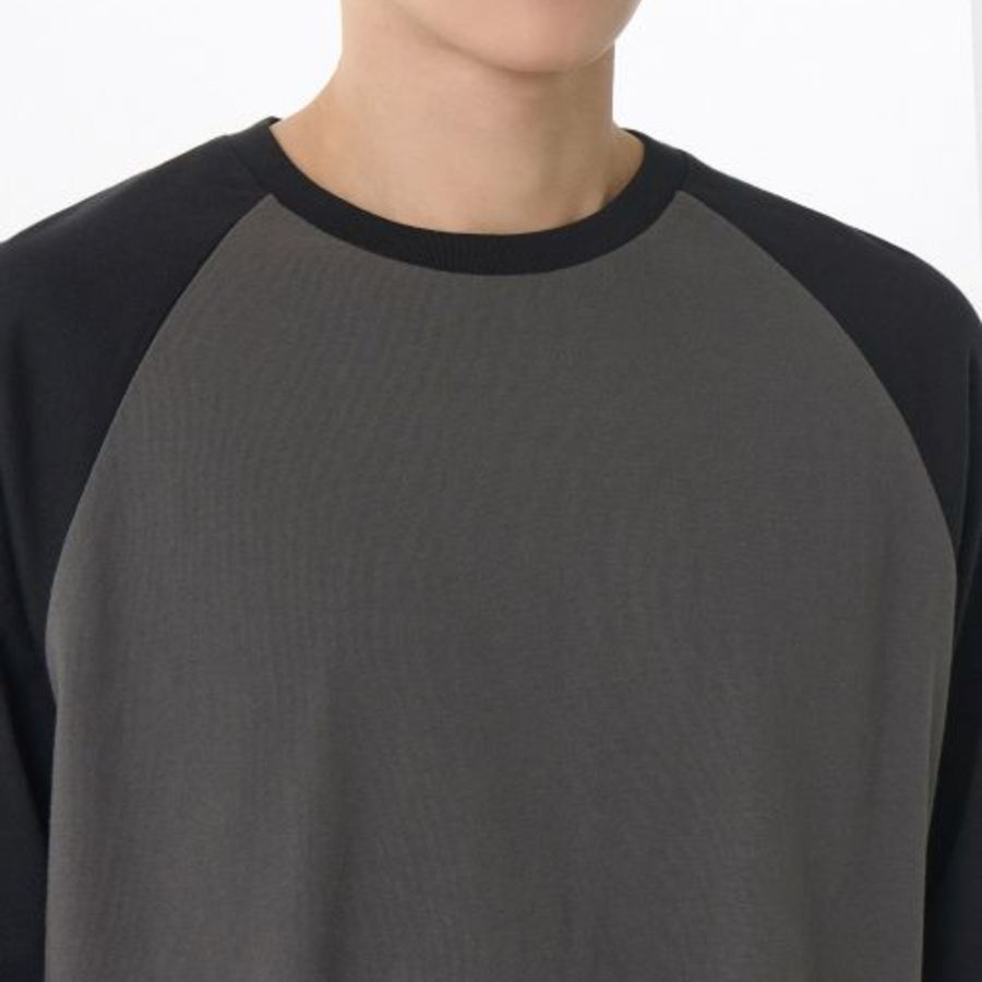 Relaxed Rib Cuffs Raglan Long Sleeve T-Shirt [Gunmetal/Black]