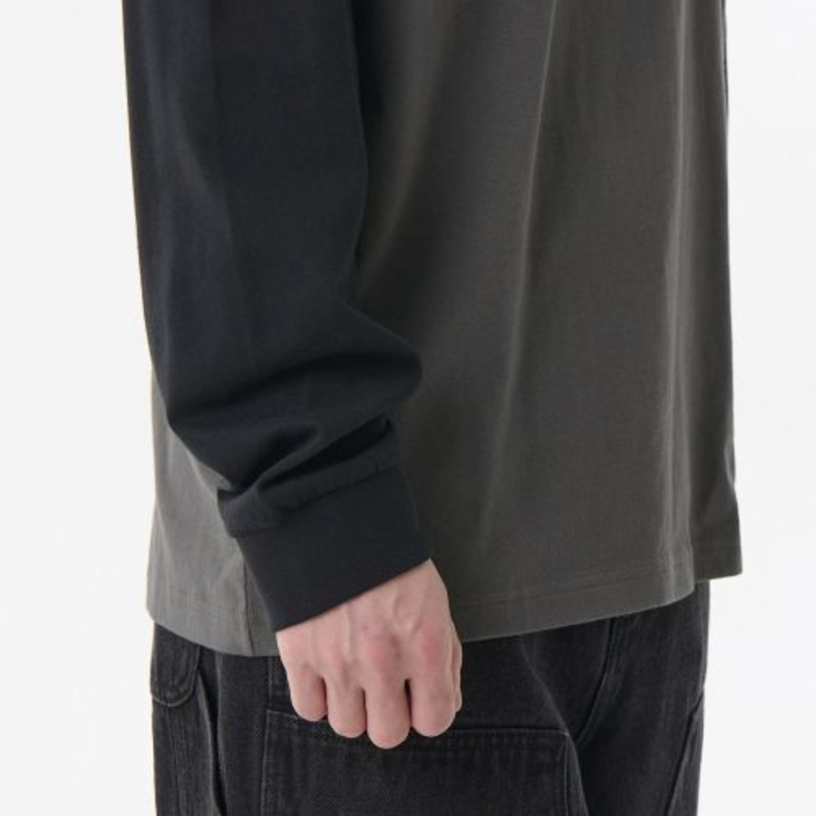 Relaxed Rib Cuffs Raglan Long Sleeve T-Shirt [Gunmetal/Black]