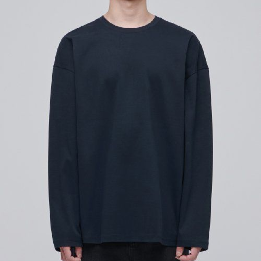 [Premium] Silket Oversized Crew Neck Long Sleeve T-Shirt [Navy]
