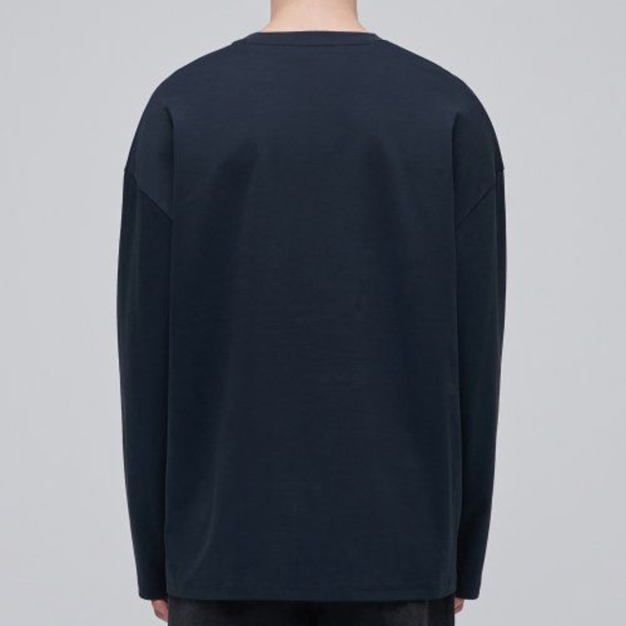 [Premium] Silket Oversized Crew Neck Long Sleeve T-Shirt [Navy]