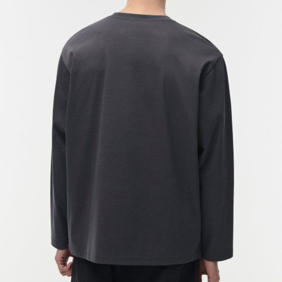 [Premium] Silket Relaxed Crew Neck Long Sleeve T-Shirt [Dark Grey]