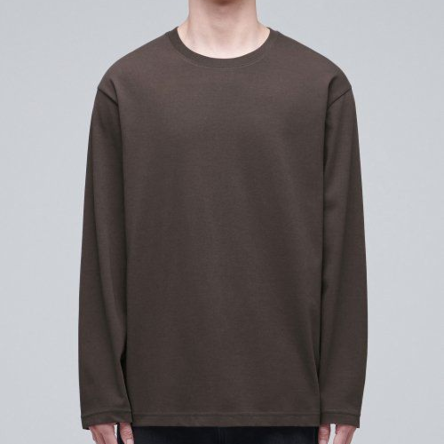 [Cooltandard] Crew Neck Long Sleeve T-Shirt [Dark Brown]