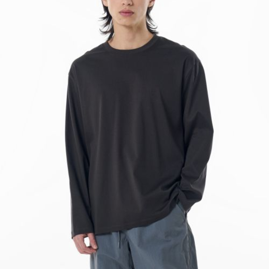 [Premium] Silket Relaxed Crew Neck Long Sleeve T-Shirt [Gunmetal]