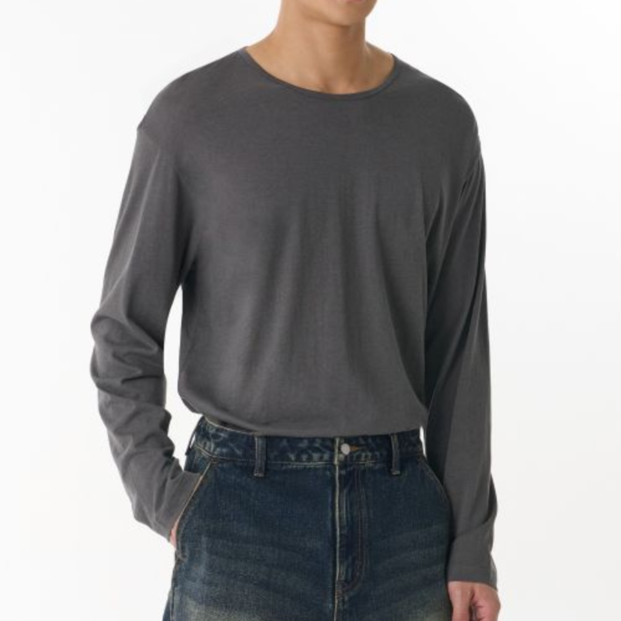 Relaxed Lightweight CR Scoop Neck Long Sleeve T-Shirt [Gunmetal]